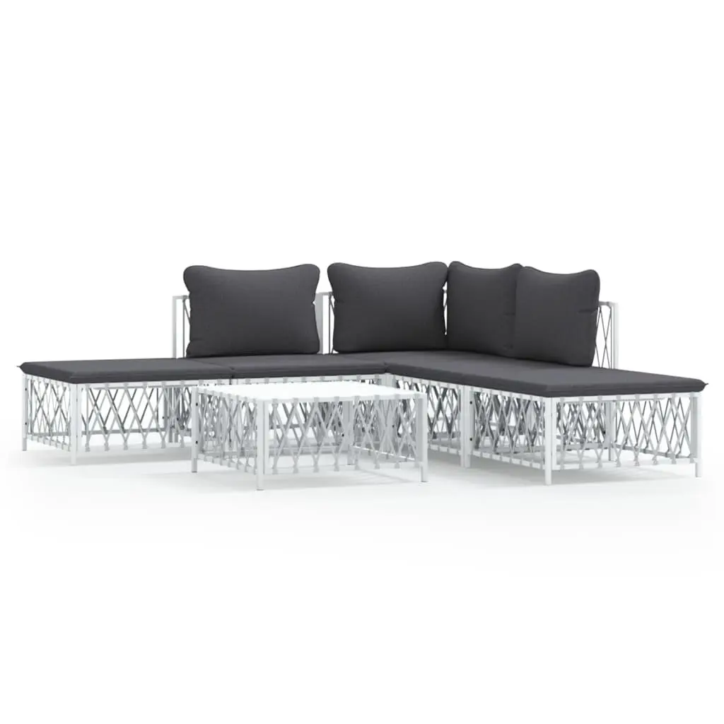 Garden Lounge Set White 6 Piece Modular Outdoor Furniture Steel Frame Cushions