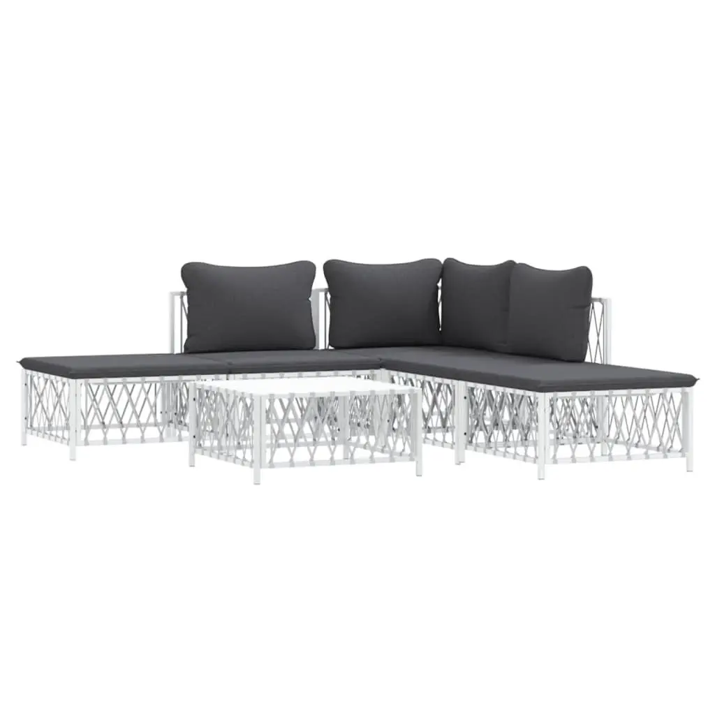 Garden Lounge Set White 6 Piece Modular Outdoor Furniture Steel Frame Cushions