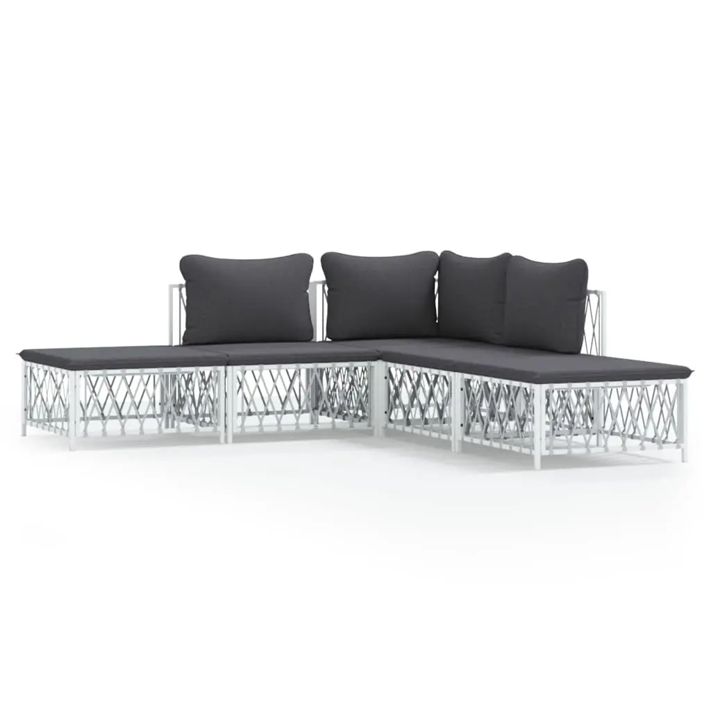 Garden Lounge Set White 5 Piece Outdoor Furniture Sofa Cushioned Steel Frame
