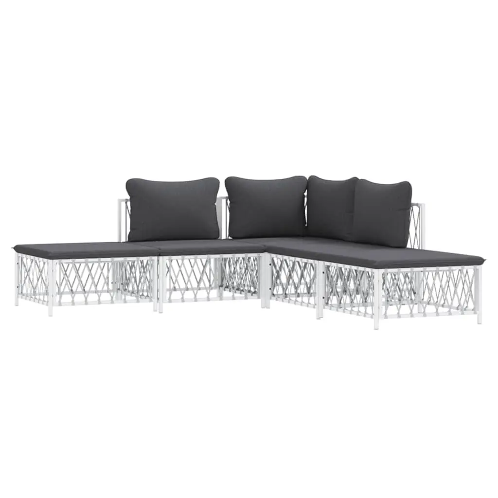 Garden Lounge Set White 5 Piece Outdoor Furniture Sofa Cushioned Steel Frame