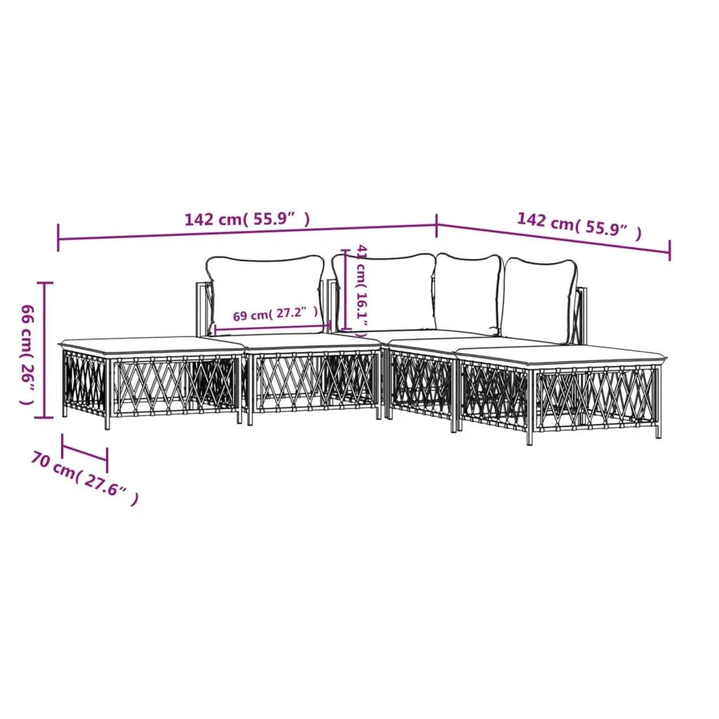 Garden Lounge Set 5 Piece Outdoor Furniture with Cushions Anthracite Steel Frame