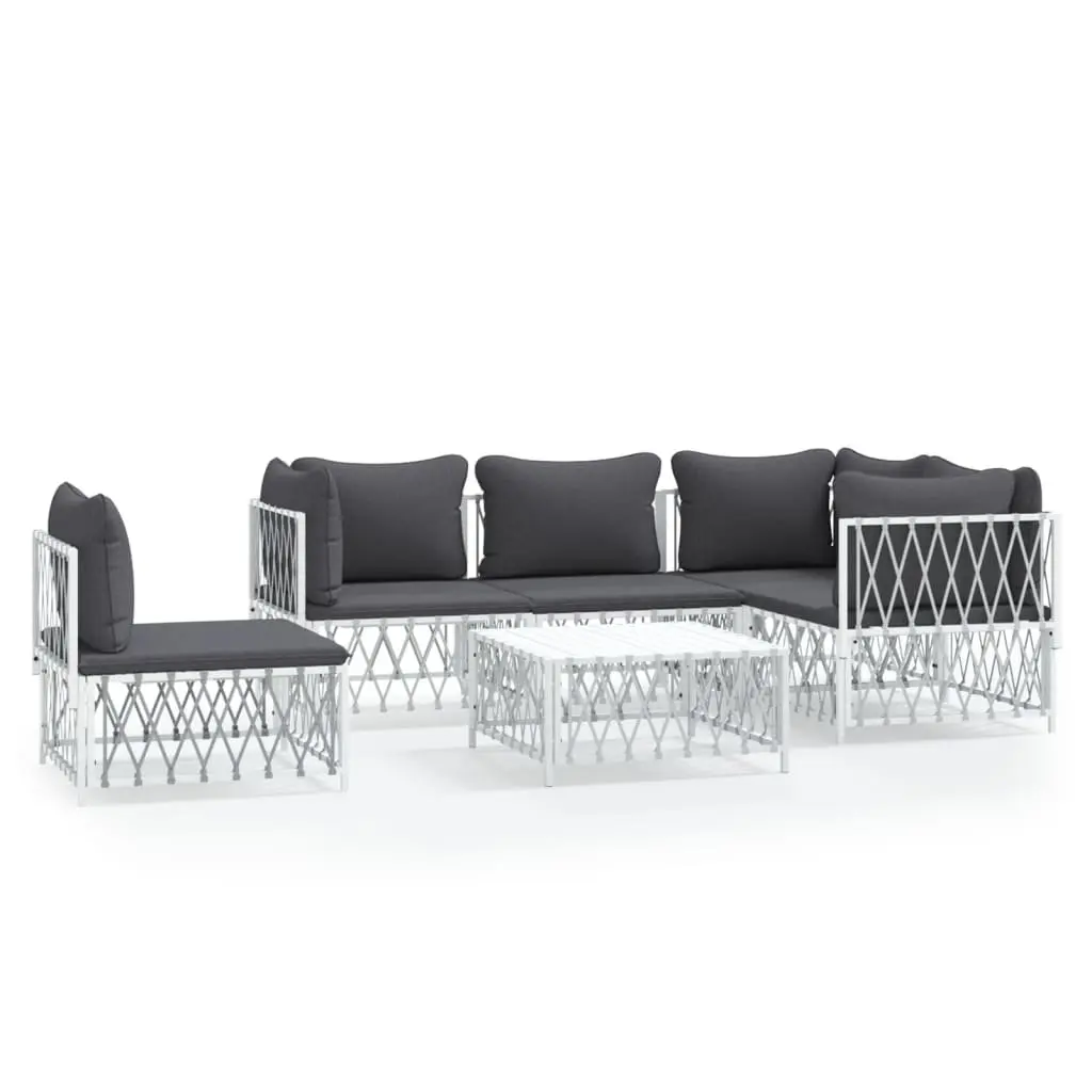 6 Piece Garden Lounge Set Modular Outdoor Furniture White Steel Frame Cushions