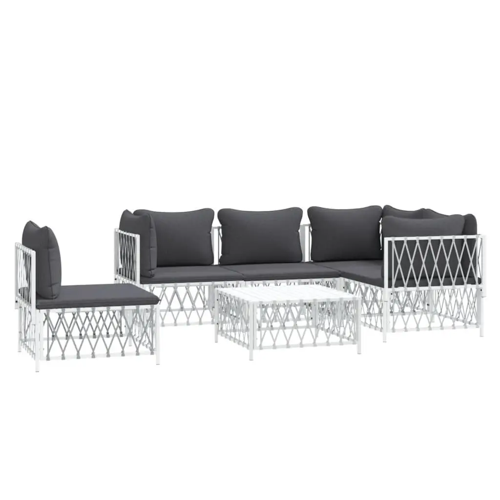 6 Piece Garden Lounge Set Modular Outdoor Furniture White Steel Frame Cushions