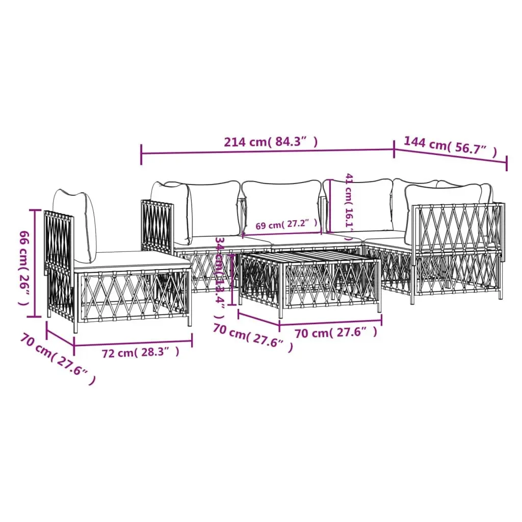 6 Piece Garden Lounge Set Modular Outdoor Furniture White Steel Frame Cushions