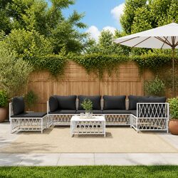 7 Piece Outdoor Lounge Set White Steel Frame Garden Furniture with Cushions