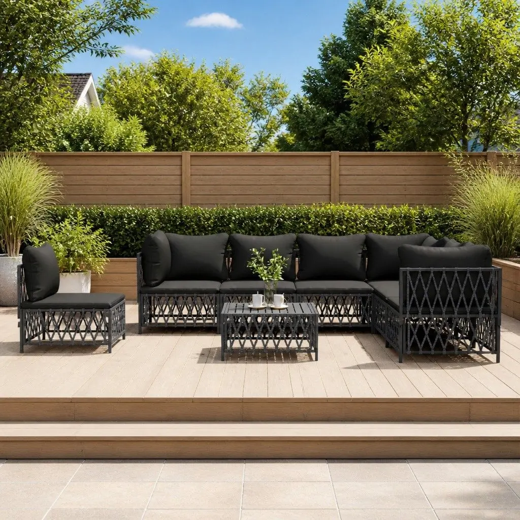 Garden Lounge Set 8 Piece Outdoor Furniture Anthracite Modular Sofa Cushions