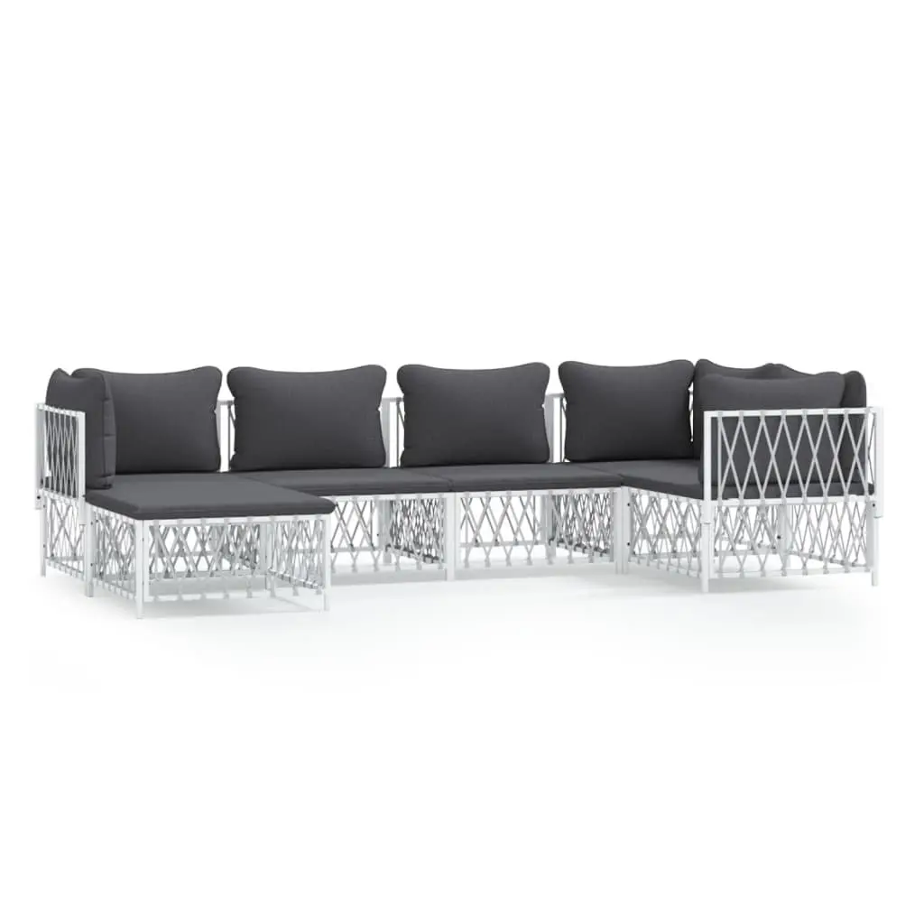 Garden Lounge Set 6 Piece Outdoor Furniture White Modular Sofa with Cushions