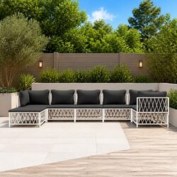 7 Piece Garden Lounge Set Outdoor Furniture White Steel Frame with Cushions