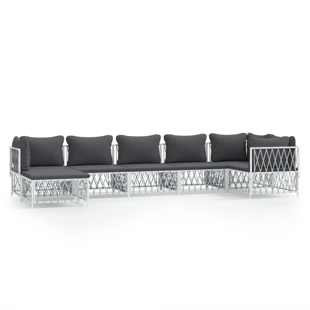 7 Piece Garden Lounge Set Outdoor Furniture White Steel Frame with Cushions