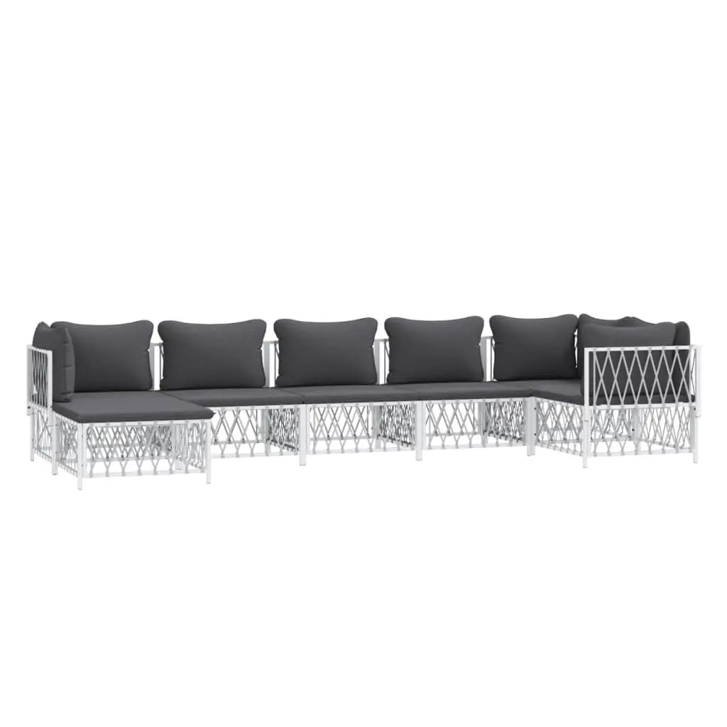 7 Piece Garden Lounge Set Outdoor Furniture White Steel Frame with Cushions