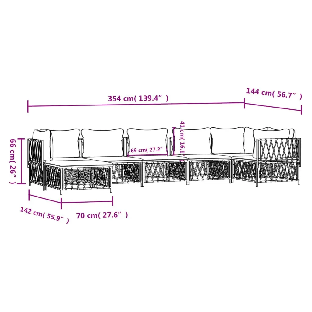7 Piece Garden Lounge Set Outdoor Furniture White Steel Frame with Cushions