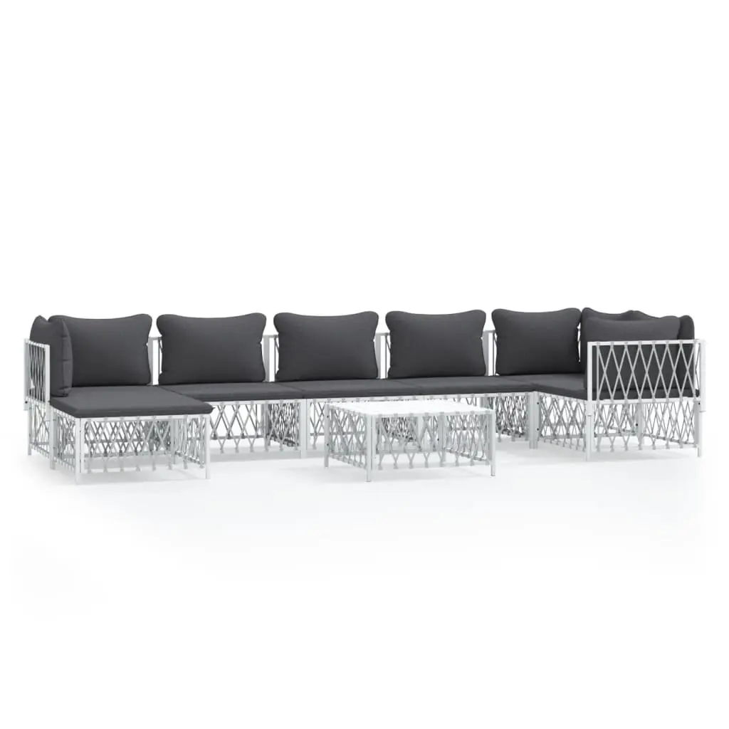 Garden Lounge Set 8 Piece White Outdoor Furniture Sofa Cushions Steel Frame