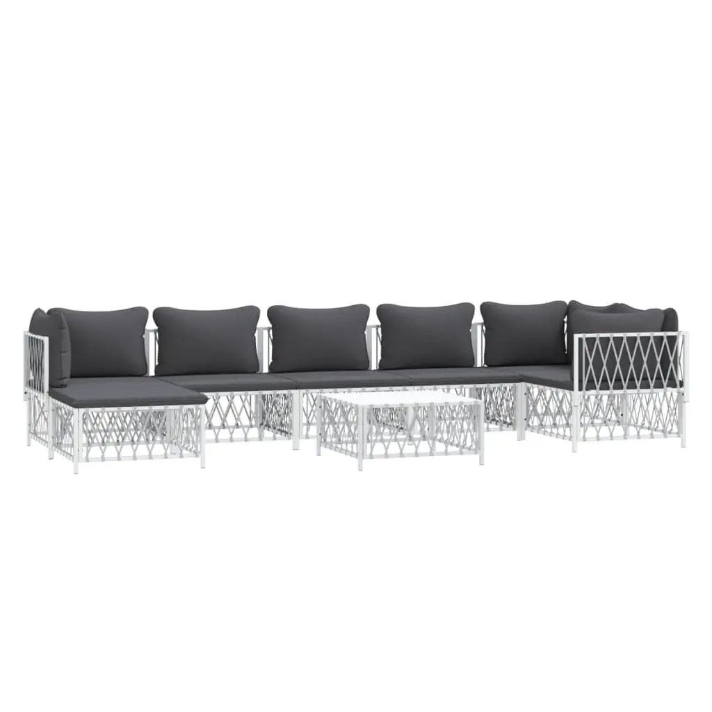 Garden Lounge Set 8 Piece White Outdoor Furniture Sofa Cushions Steel Frame