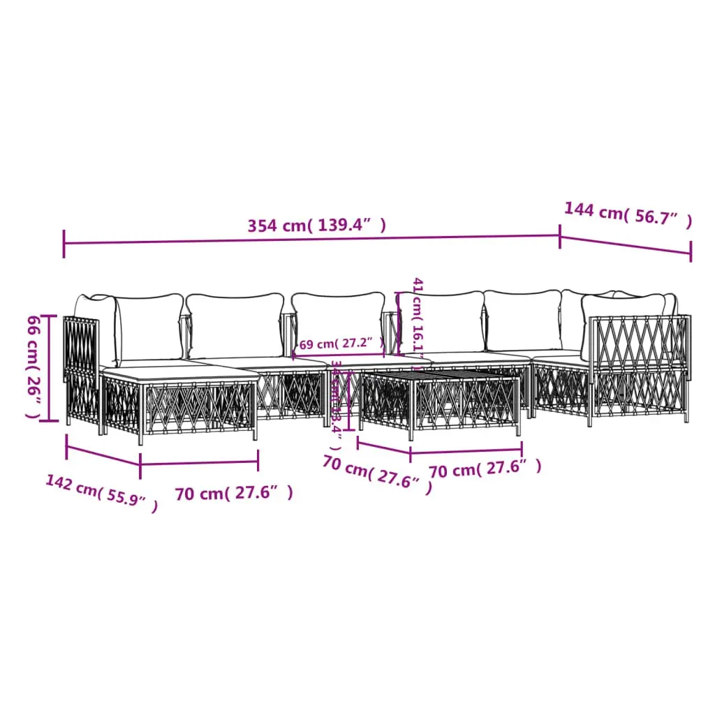 Garden Lounge Set 8 Piece White Outdoor Furniture Sofa Cushions Steel Frame