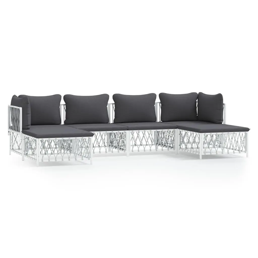 Garden Lounge Set 6 Piece Outdoor Furniture White Steel Frame Cushions