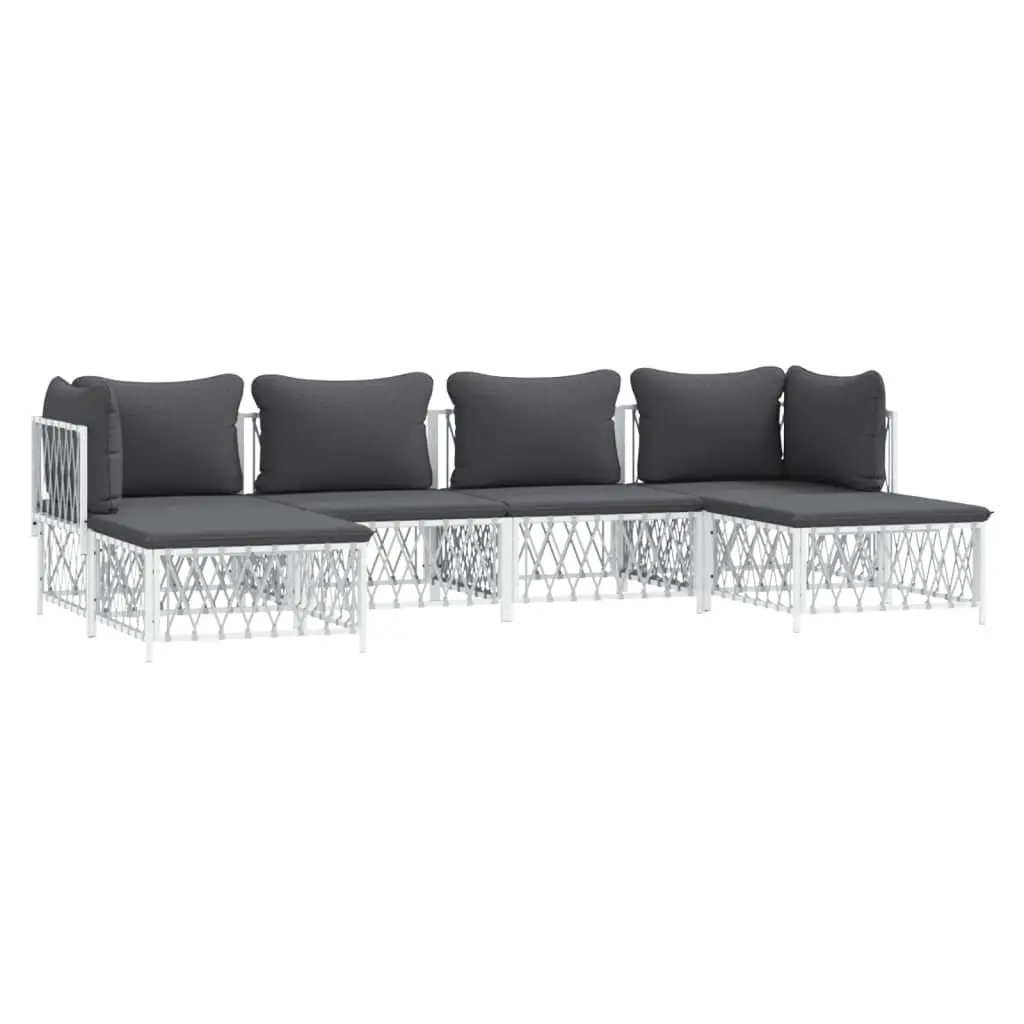 Garden Lounge Set 6 Piece Outdoor Furniture White Steel Frame Cushions