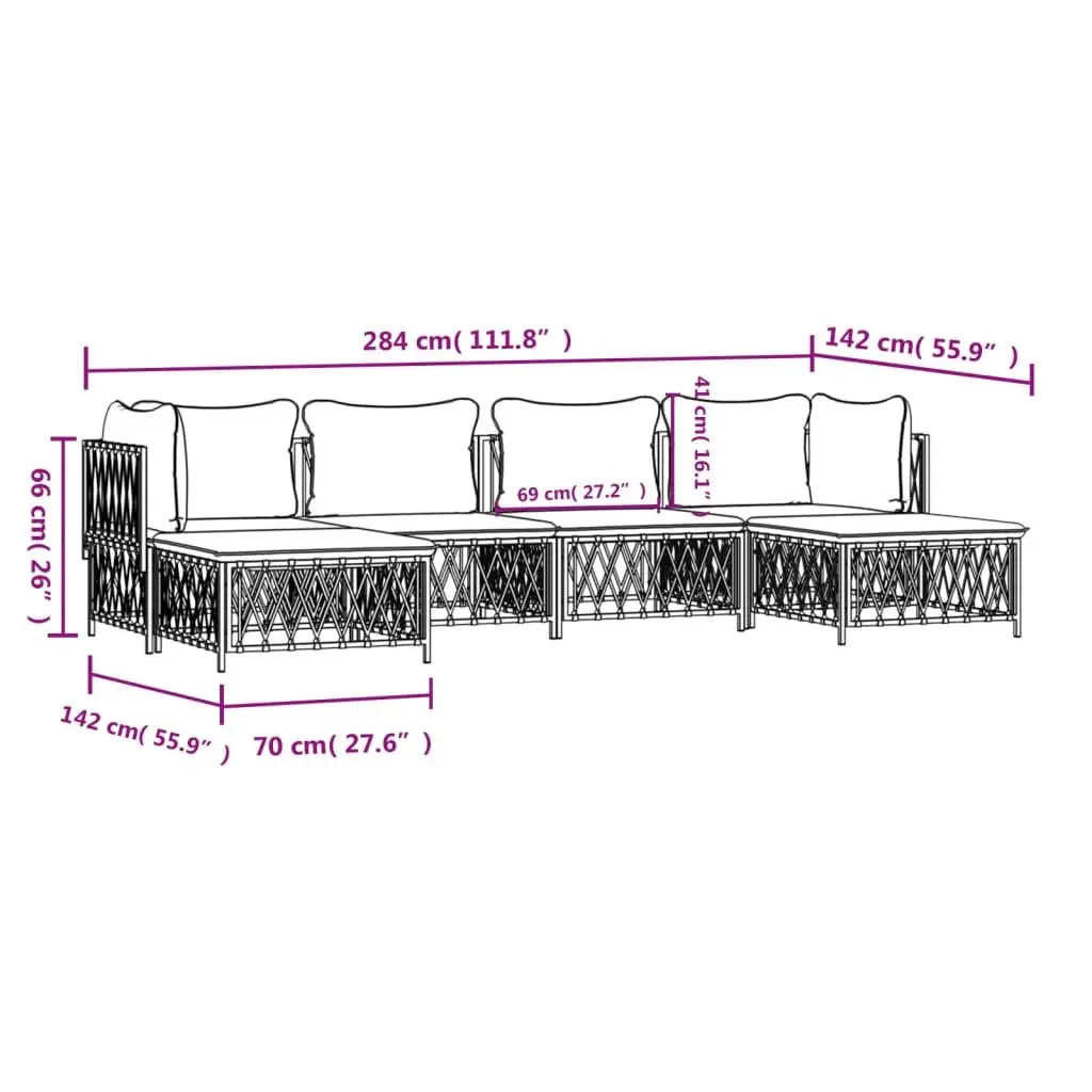 Garden Lounge Set 6 Piece Outdoor Furniture White Steel Frame Cushions
