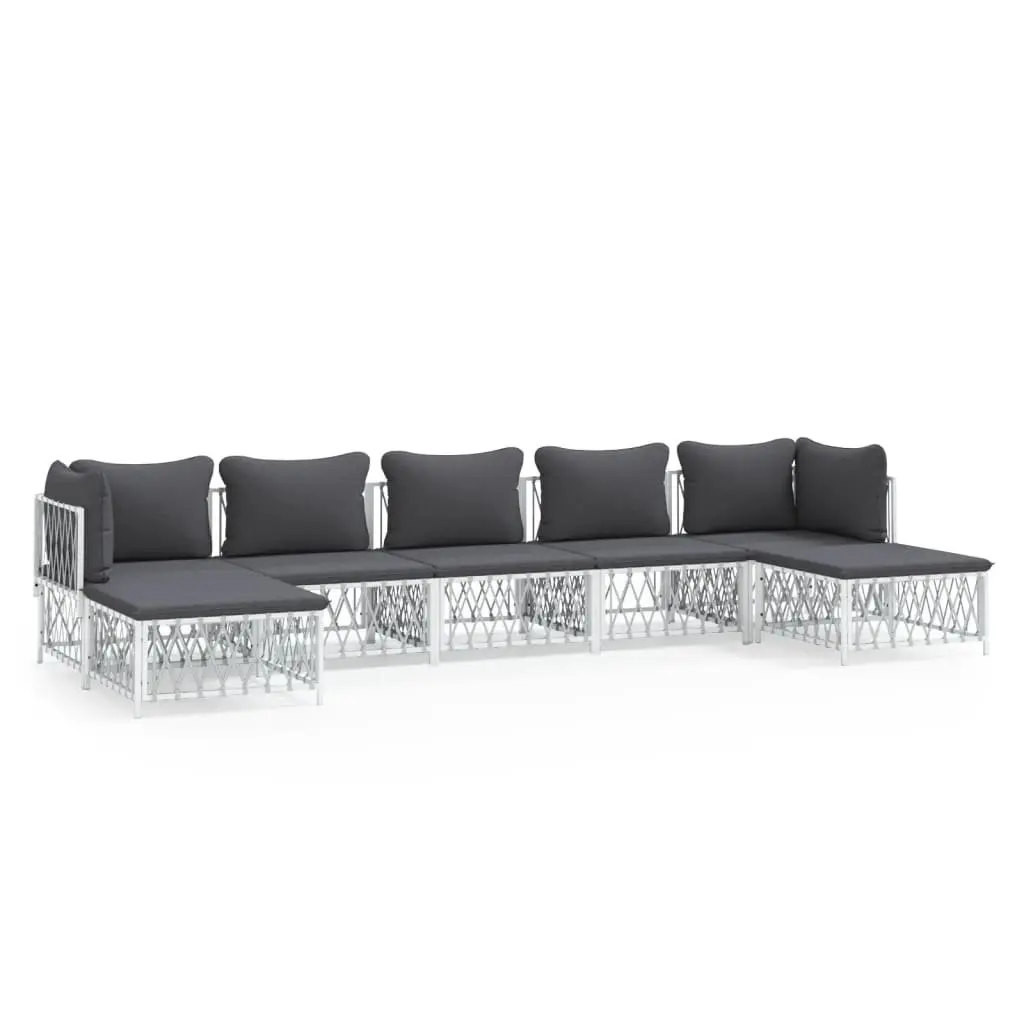 Garden Lounge Set 7 Piece Outdoor Furniture White Steel Frame with Cushions