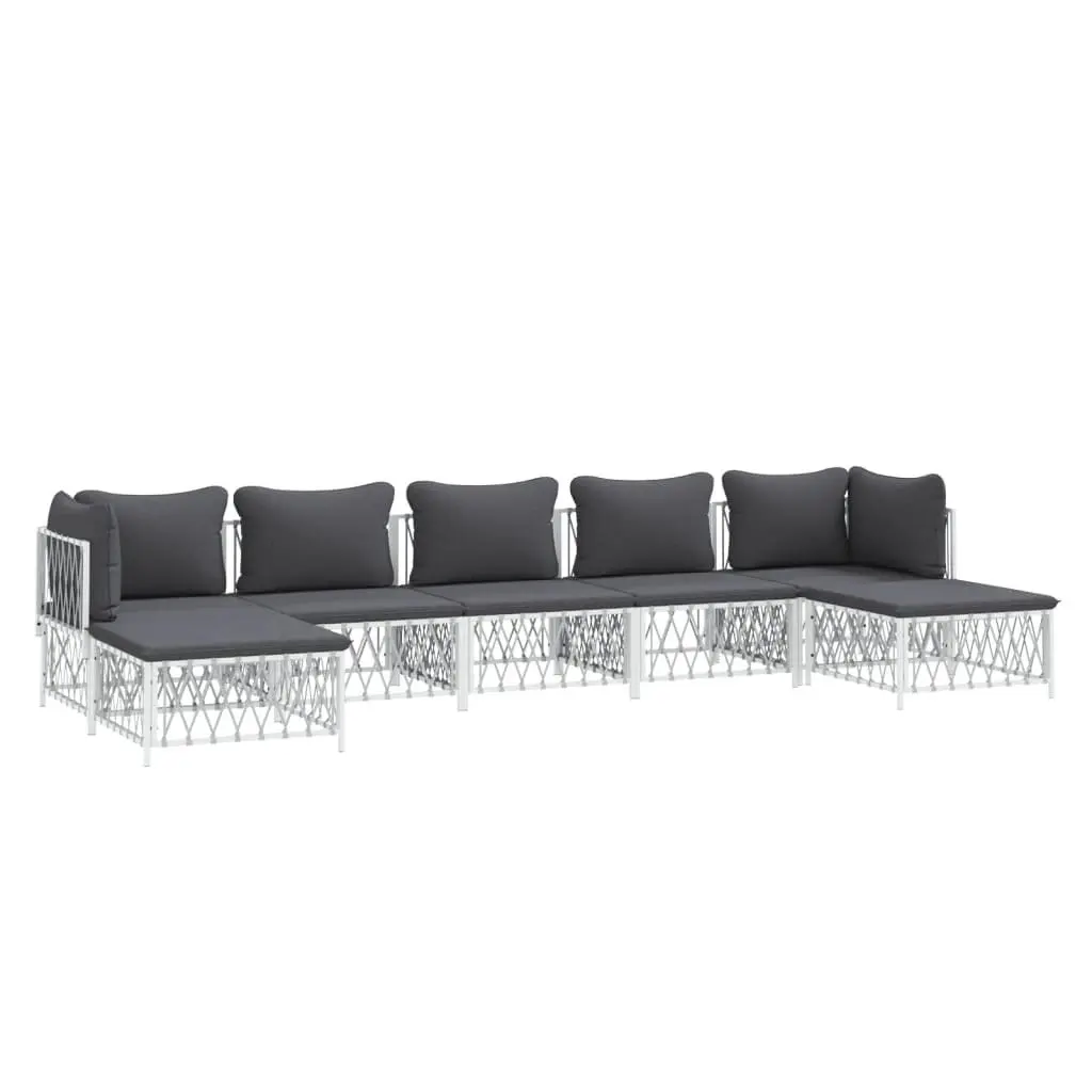 Garden Lounge Set 7 Piece Outdoor Furniture White Steel Frame with Cushions