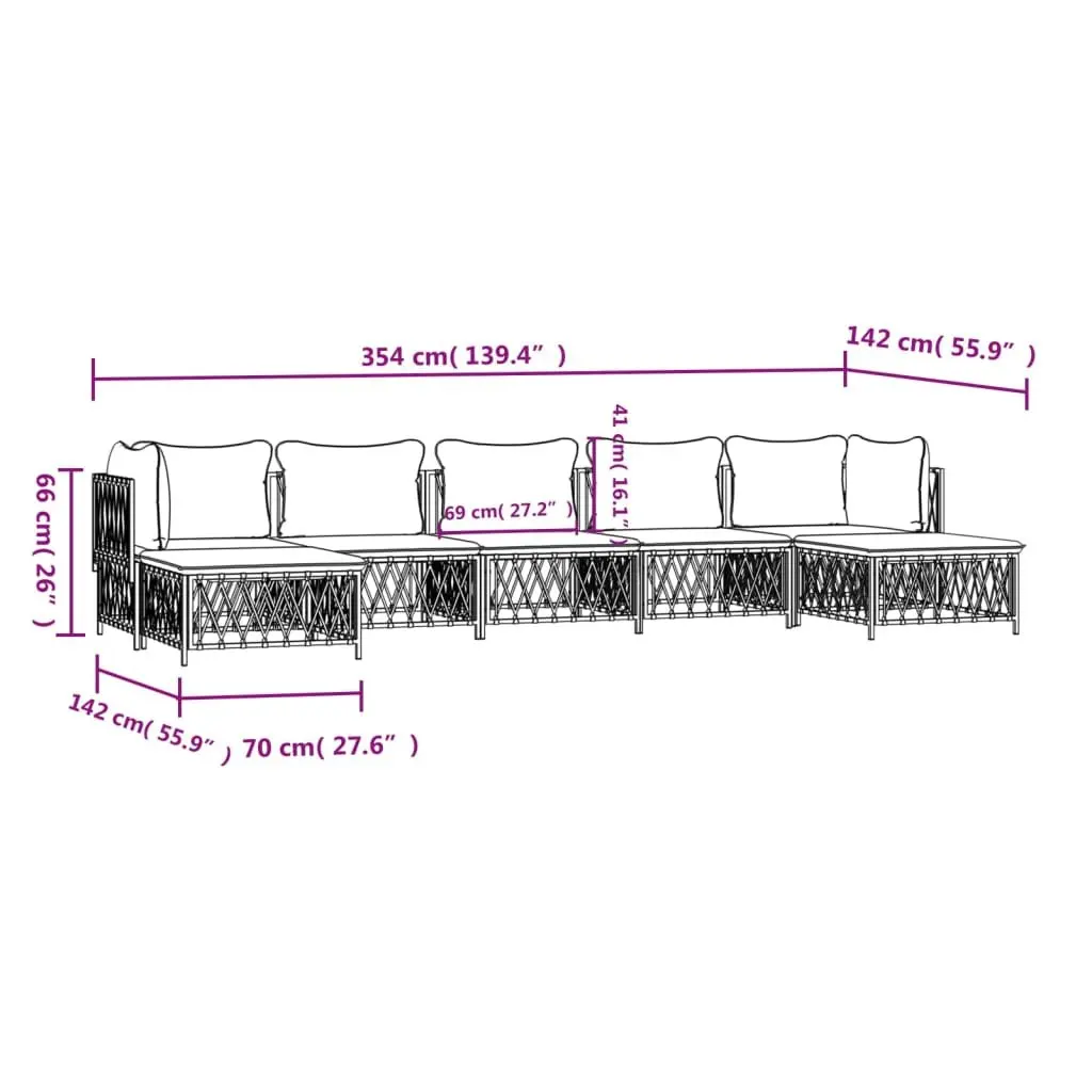 Garden Lounge Set 7 Piece Outdoor Furniture White Steel Frame with Cushions