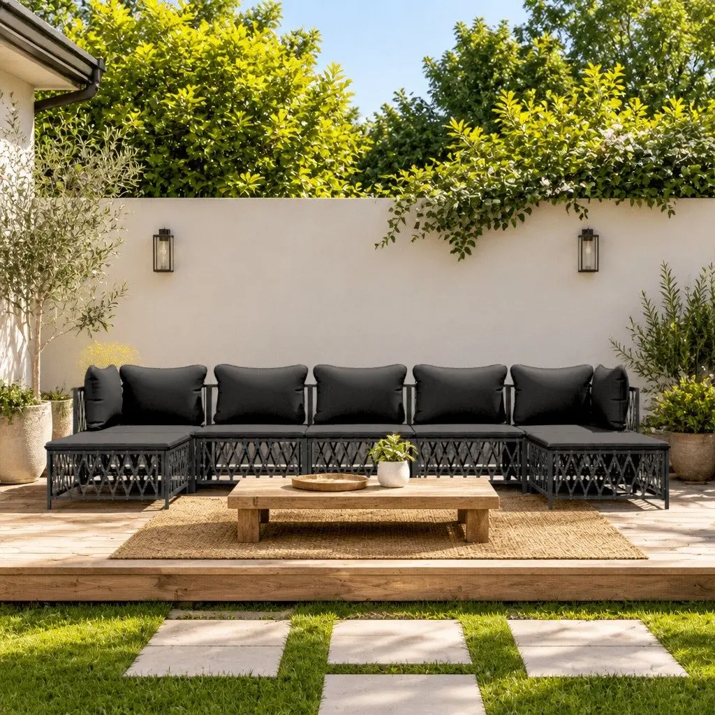 Garden Lounge Set Anthracite 7 Piece Modular Sofa Durable Construction Flexible Configurations