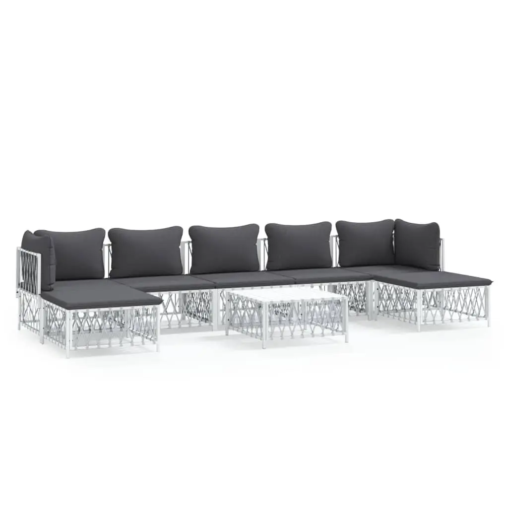 Garden Lounge Set 8 Piece Outdoor Sofa White Woven Fabric Steel Frame Cushions
