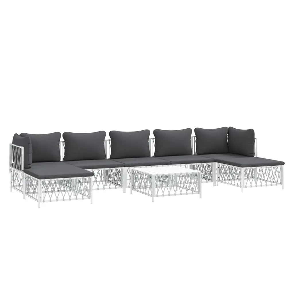 Garden Lounge Set 8 Piece Outdoor Sofa White Woven Fabric Steel Frame Cushions