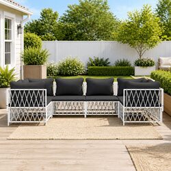 Compact 6 Piece Lounge Set with White Cushions