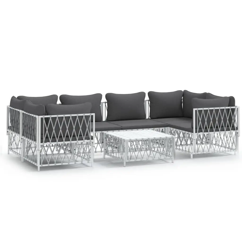 Garden Lounge Set 7 Piece White Steel Frame Modular Outdoor Furniture with