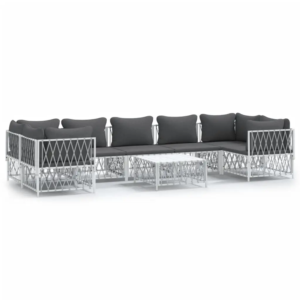 Garden Lounge Set 8 Piece Outdoor Furniture White Modular Sofa Cushions Steel
