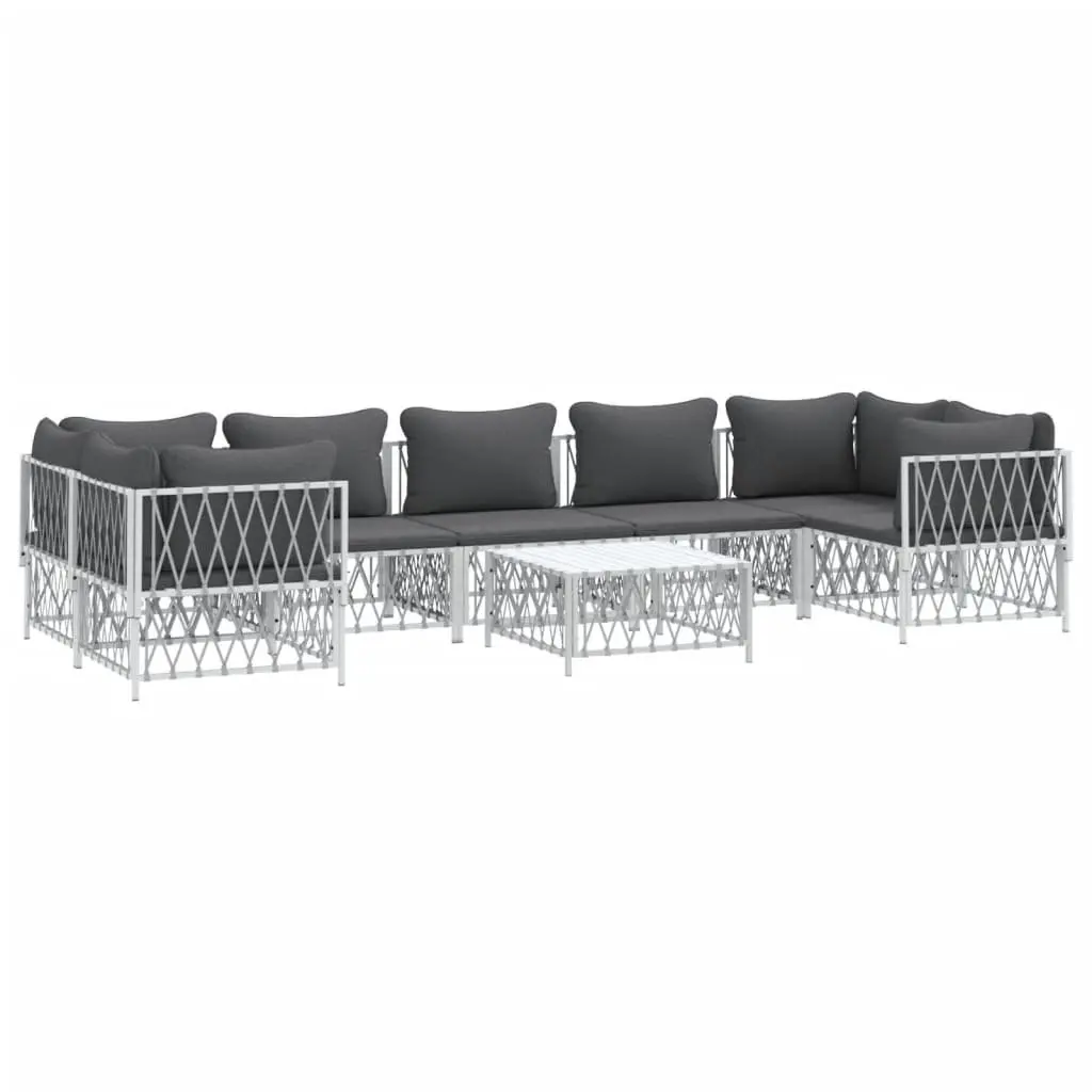 Garden Lounge Set 8 Piece Outdoor Furniture White Modular Sofa Cushions Steel