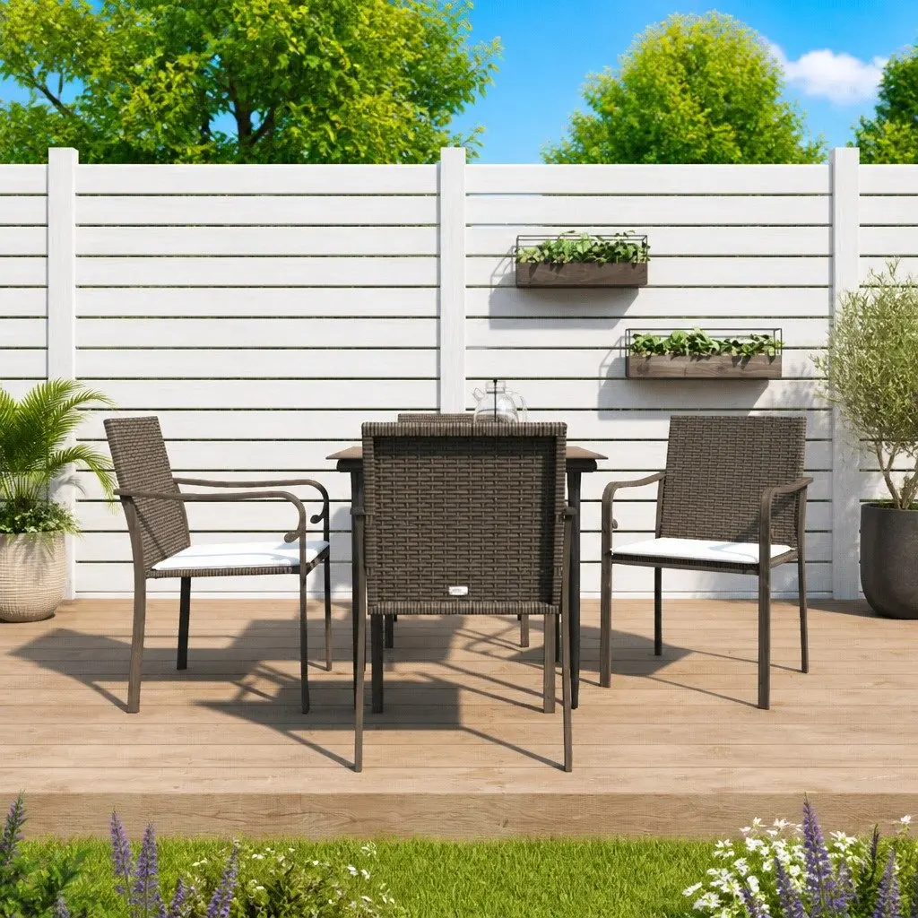 Garden Dining Set 5 Piece Outdoor Furniture Poly Rattan Steel Frame Glass Table