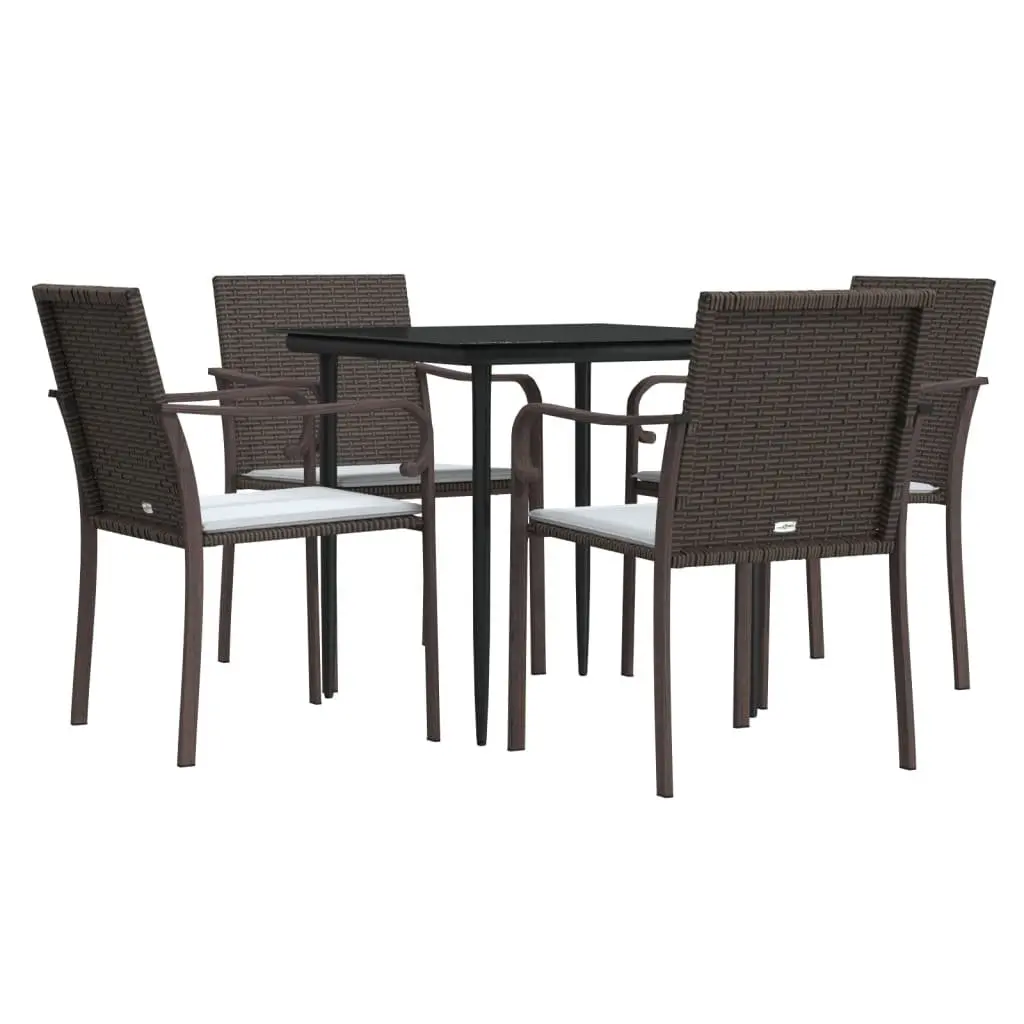 Garden Dining Set 5 Piece Outdoor Furniture Poly Rattan Steel Frame Glass Table