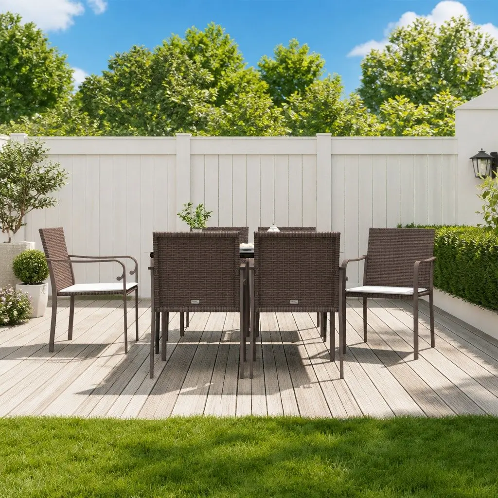 7 Piece Garden Dining Set Outdoor Patio Furniture with Cushions Poly Rattan