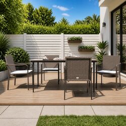 Garden Dining Set 5 Piece Outdoor Furniture Poly Rattan Steel Frame Patio Table