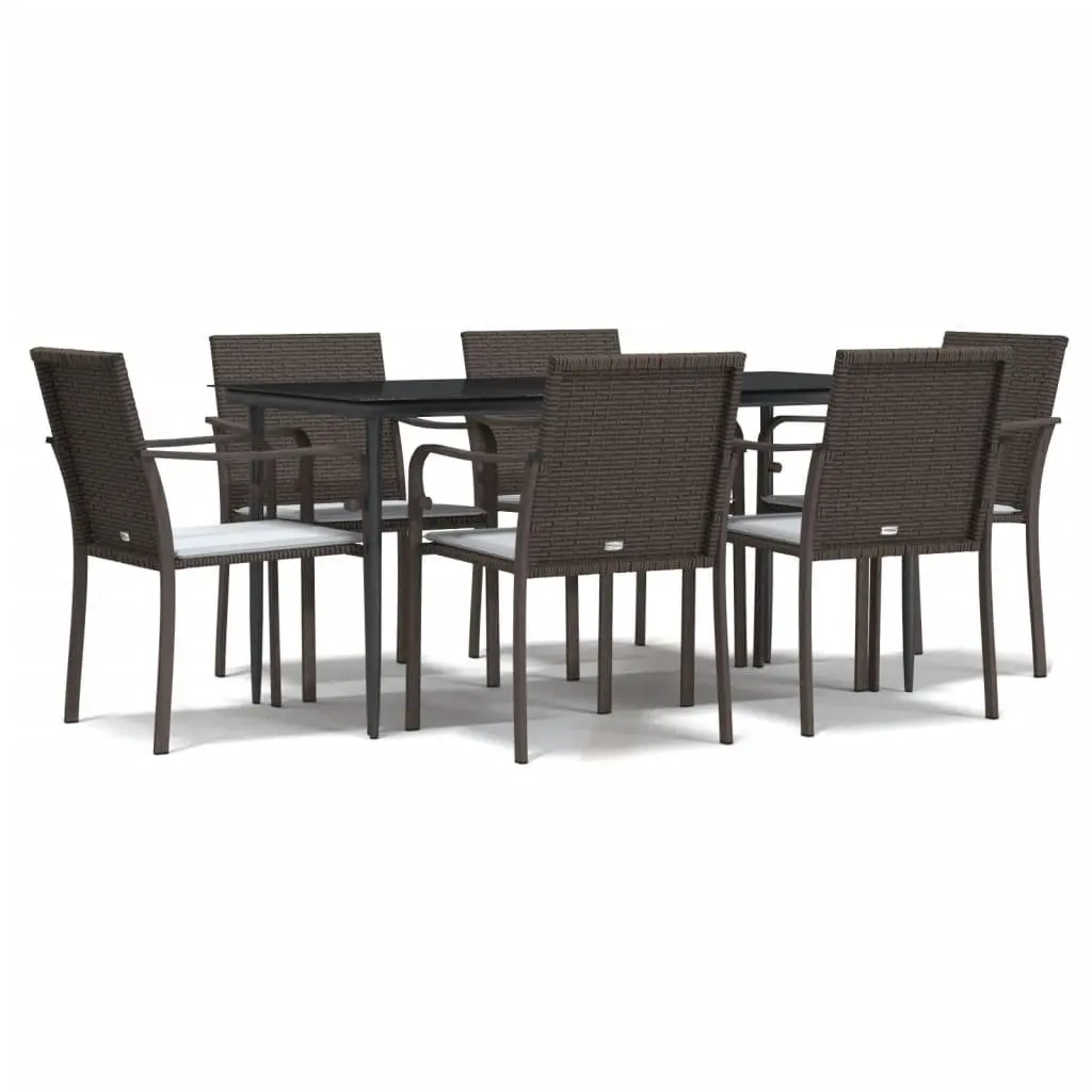 Garden Dining Set 7 Piece Outdoor Patio Furniture Brown PE Rattan Steel Frame