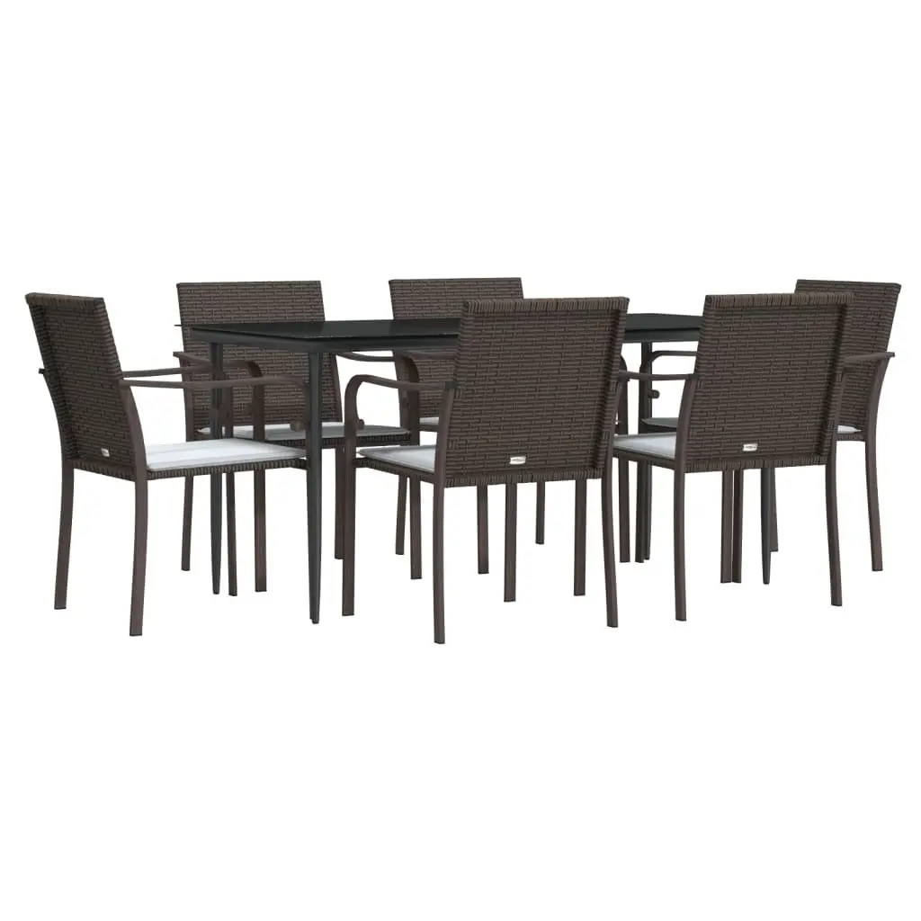 Garden Dining Set 7 Piece Outdoor Patio Furniture Brown PE Rattan Steel Frame