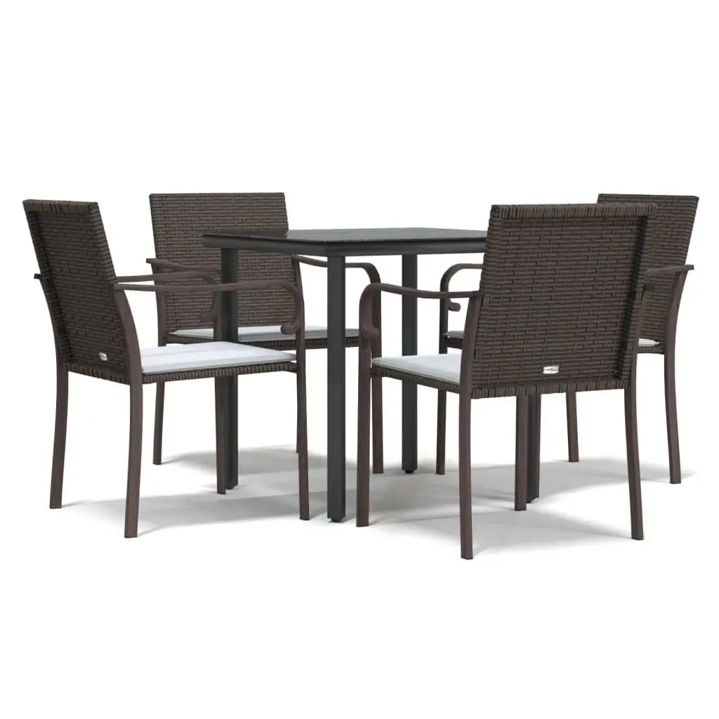 Garden Dining Set Brown 5 Piece Outdoor Patio Furniture Rattan Steel with Cushions