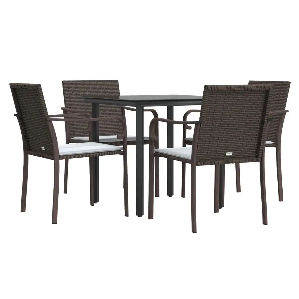 Garden Dining Set Brown 5 Piece Outdoor Patio Furniture Rattan Steel with Cushions