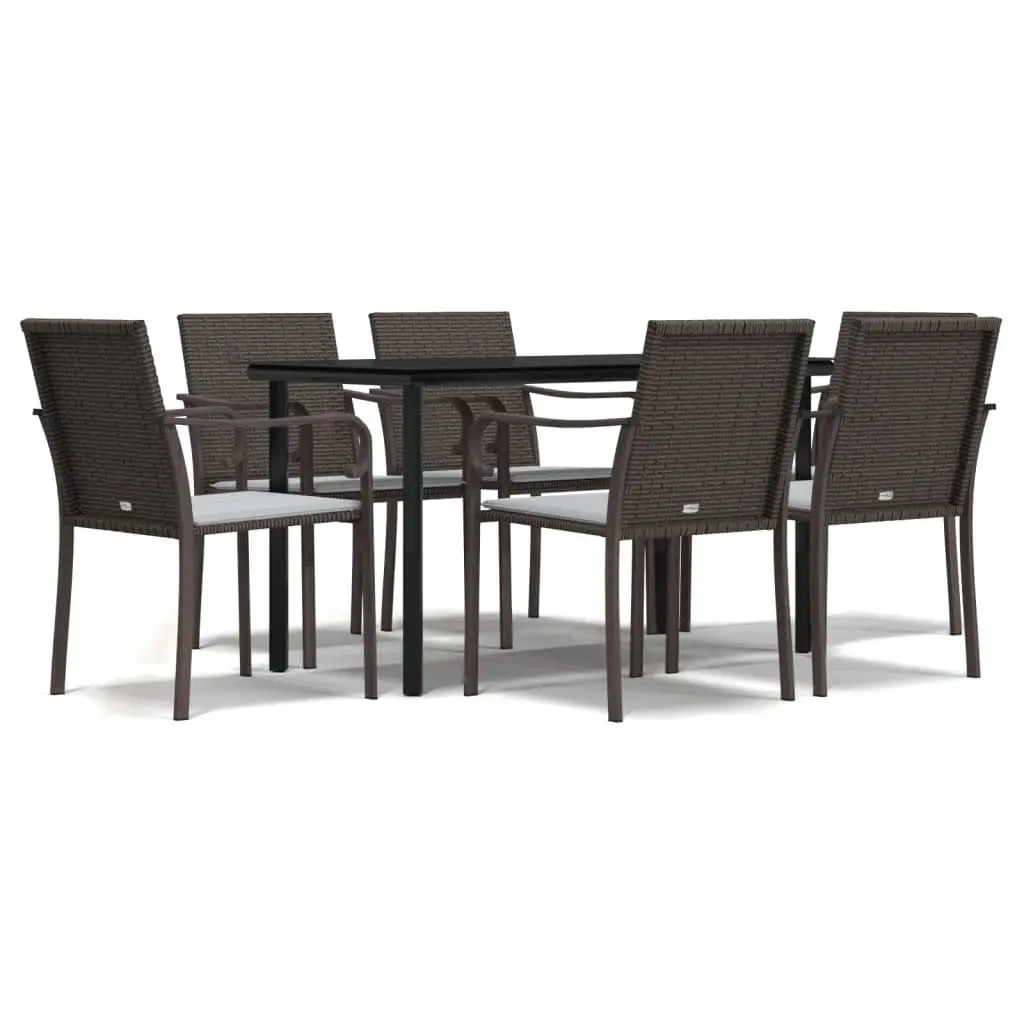 7 Piece Garden Dining Set Brown PE Rattan Steel Frame Cushioned Chairs