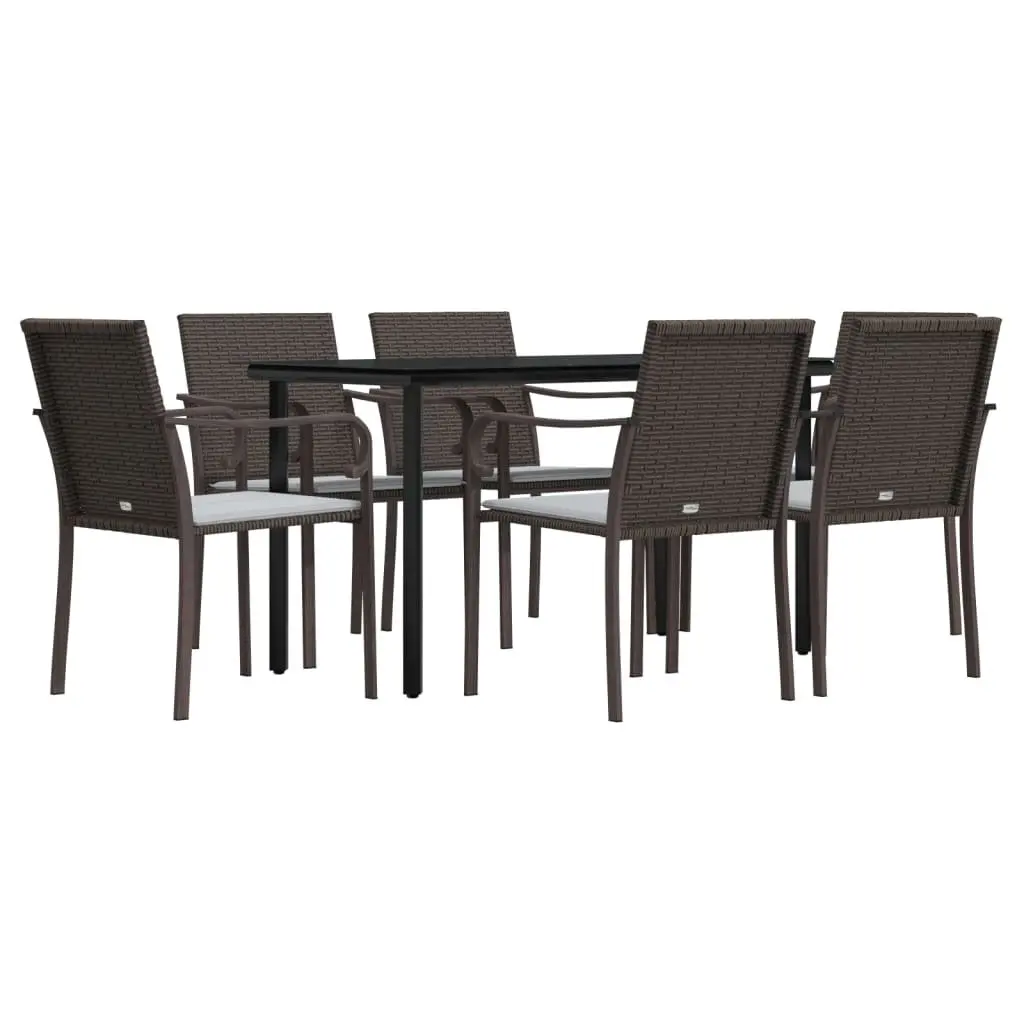 7 Piece Garden Dining Set Brown PE Rattan Steel Frame Cushioned Chairs
