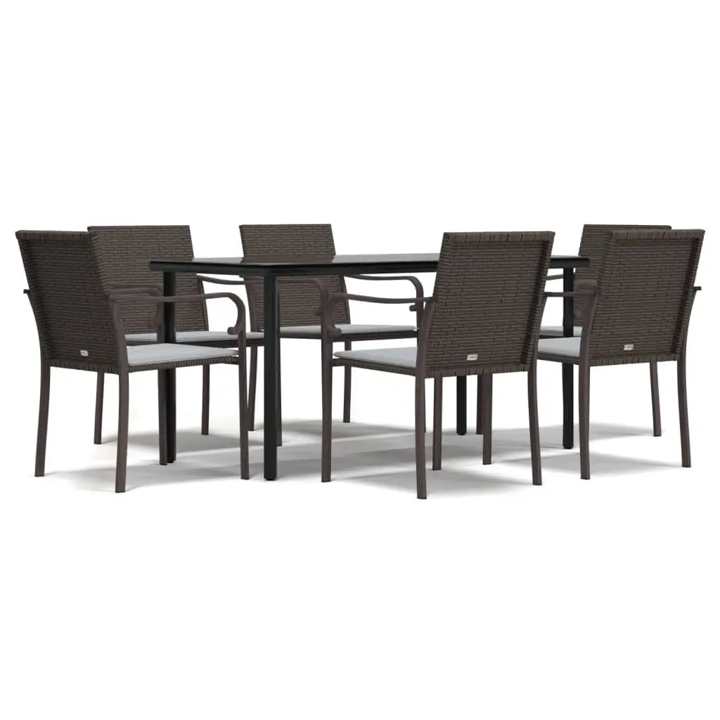 Garden Dining Set Brown 7 Piece Outdoor Patio Furniture with Cushions Poly Rattan