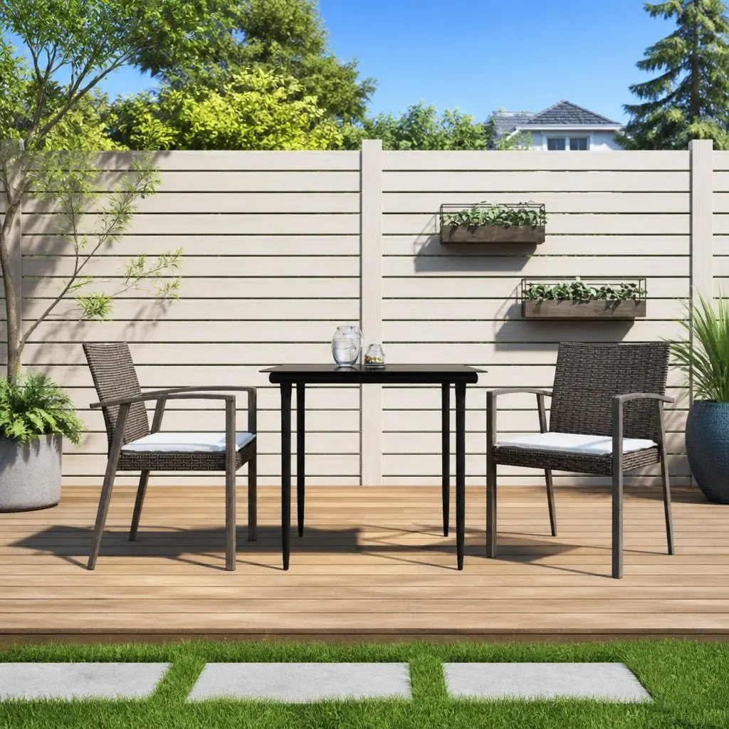 Garden Dining Set 3 Piece Outdoor Furniture Poly Rattan Steel Frame Chairs Table