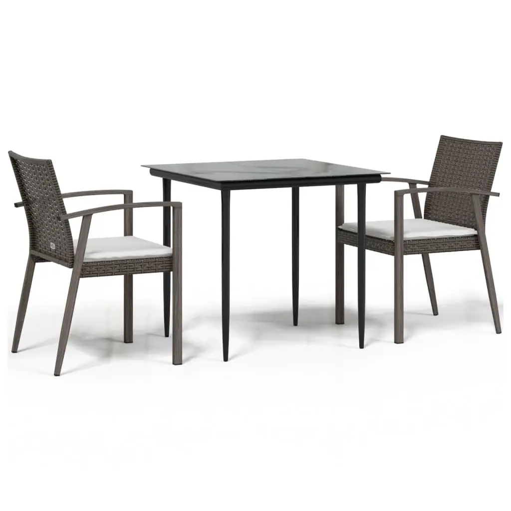 Garden Dining Set 3 Piece Outdoor Furniture Poly Rattan Steel Frame Chairs Table
