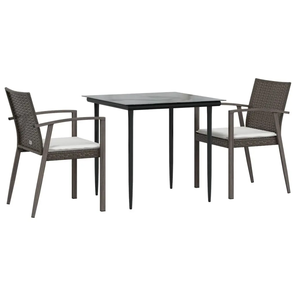 Garden Dining Set 3 Piece Outdoor Furniture Poly Rattan Steel Frame Chairs Table