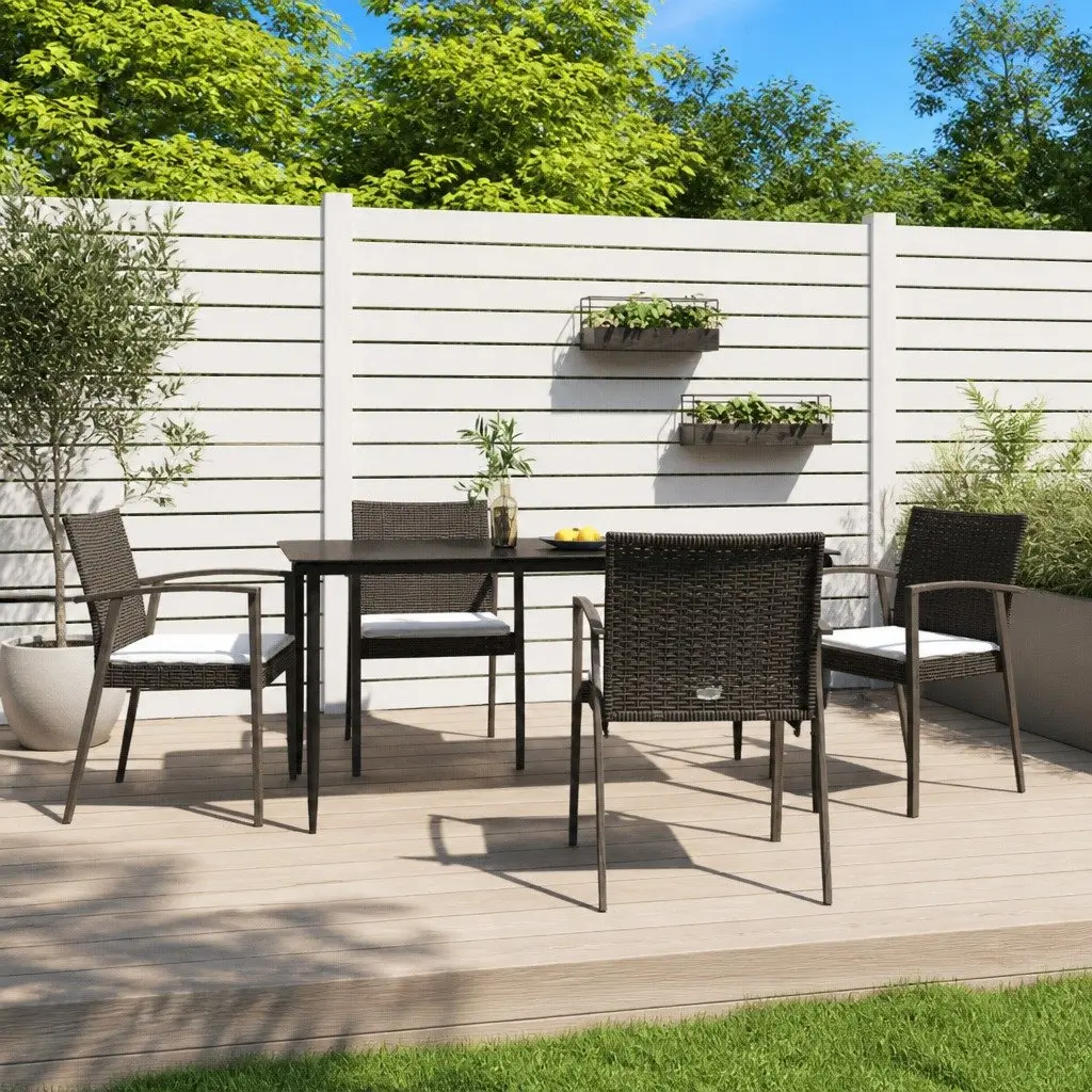 Garden Dining Set Brown 5 Piece Outdoor Patio Furniture Cushioned Chairs Poly Rattan