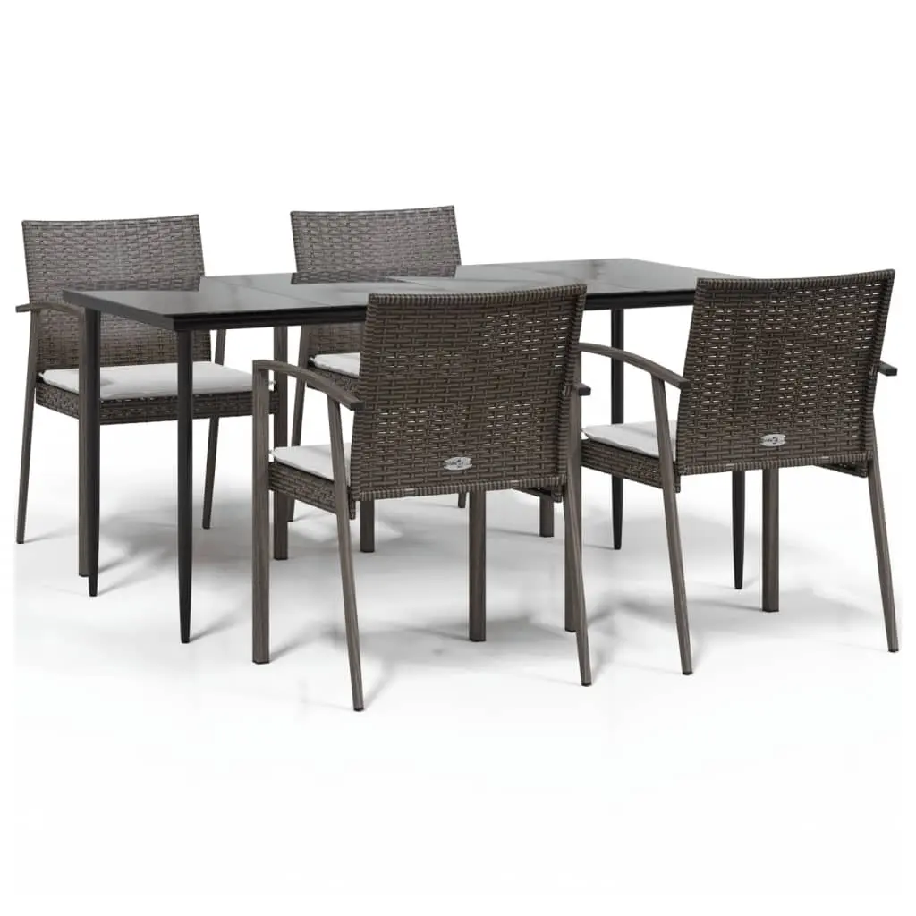 Garden Dining Set Brown 5 Piece Outdoor Patio Furniture Cushioned Chairs Poly Rattan