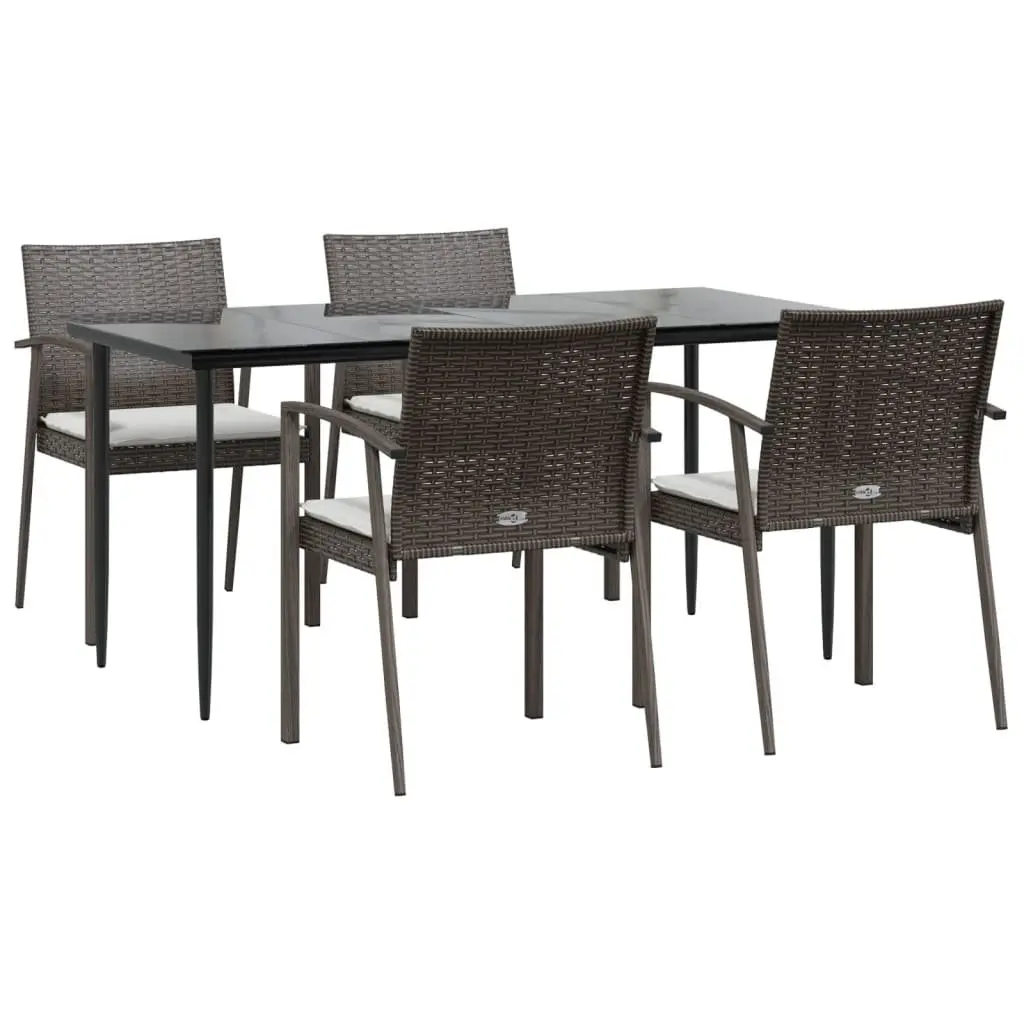 Garden Dining Set Brown 5 Piece Outdoor Patio Furniture Cushioned Chairs Poly Rattan