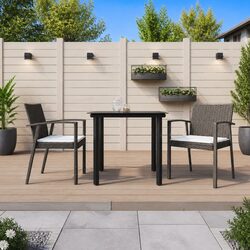 Garden Dining Set 3 Piece Outdoor Furniture Poly Rattan Steel Patio Table Chairs