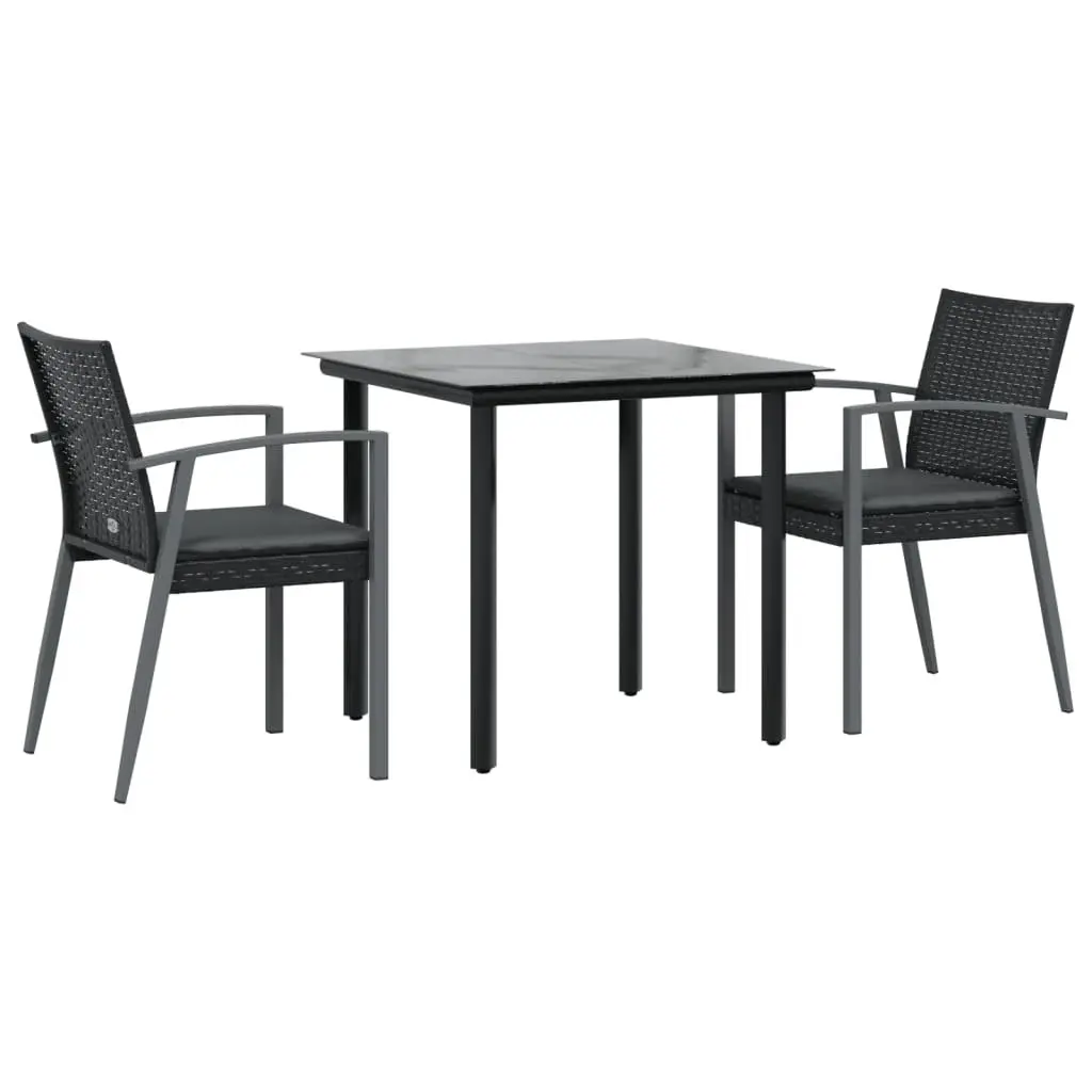 Garden Dining Set Black 3 Piece Outdoor Furniture Poly Rattan Steel Chairs Table